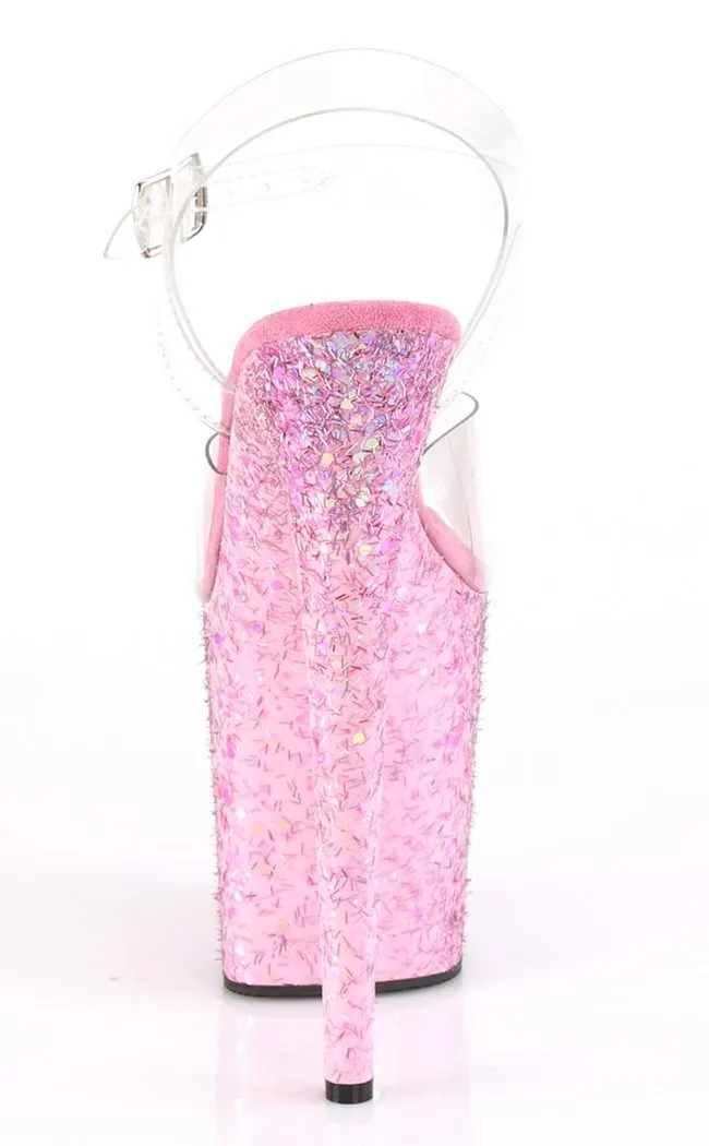 FLAMINGO-808CF Clear & Pink Glitter Heels