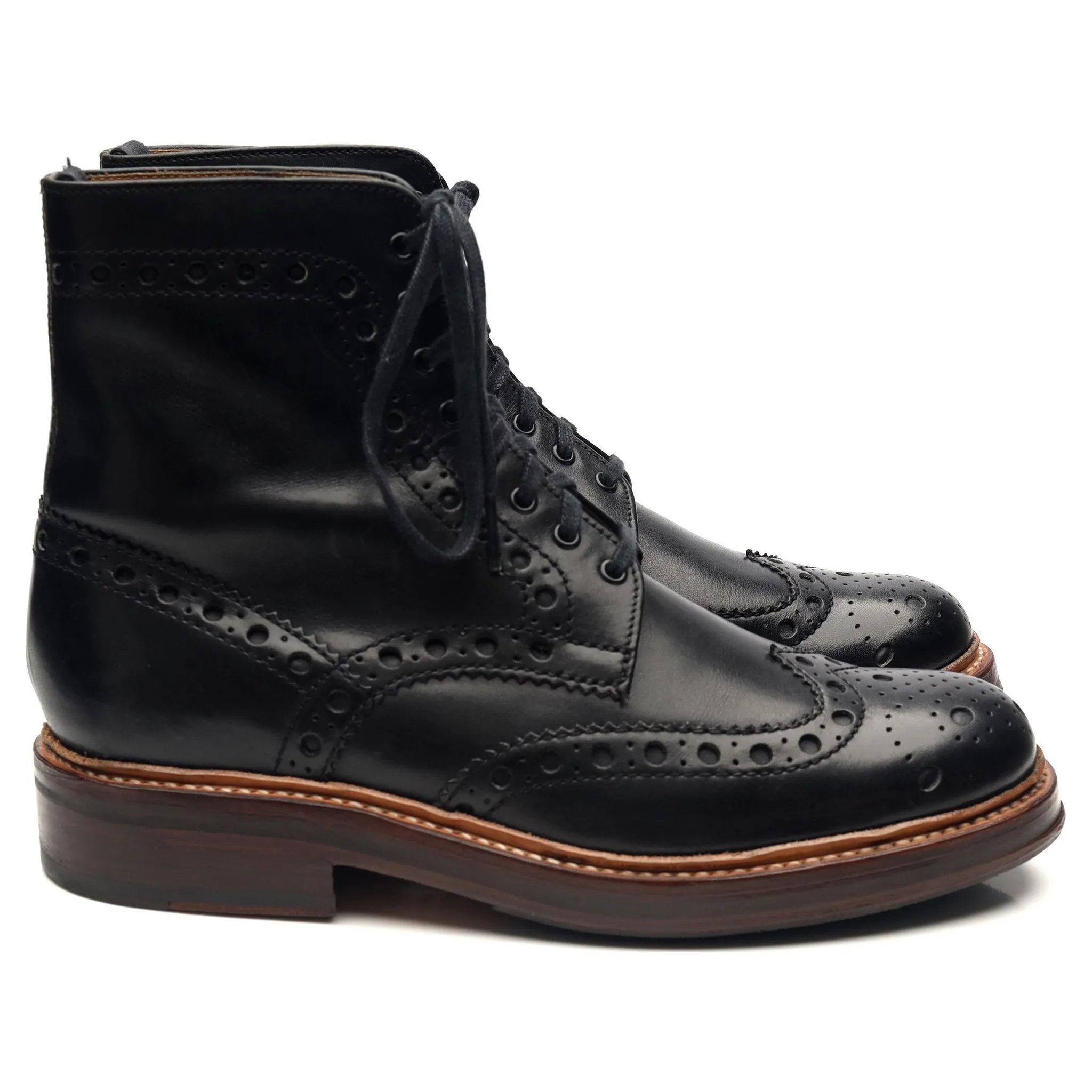 'Fred' Black Leather Brogue Boots UK 6 G