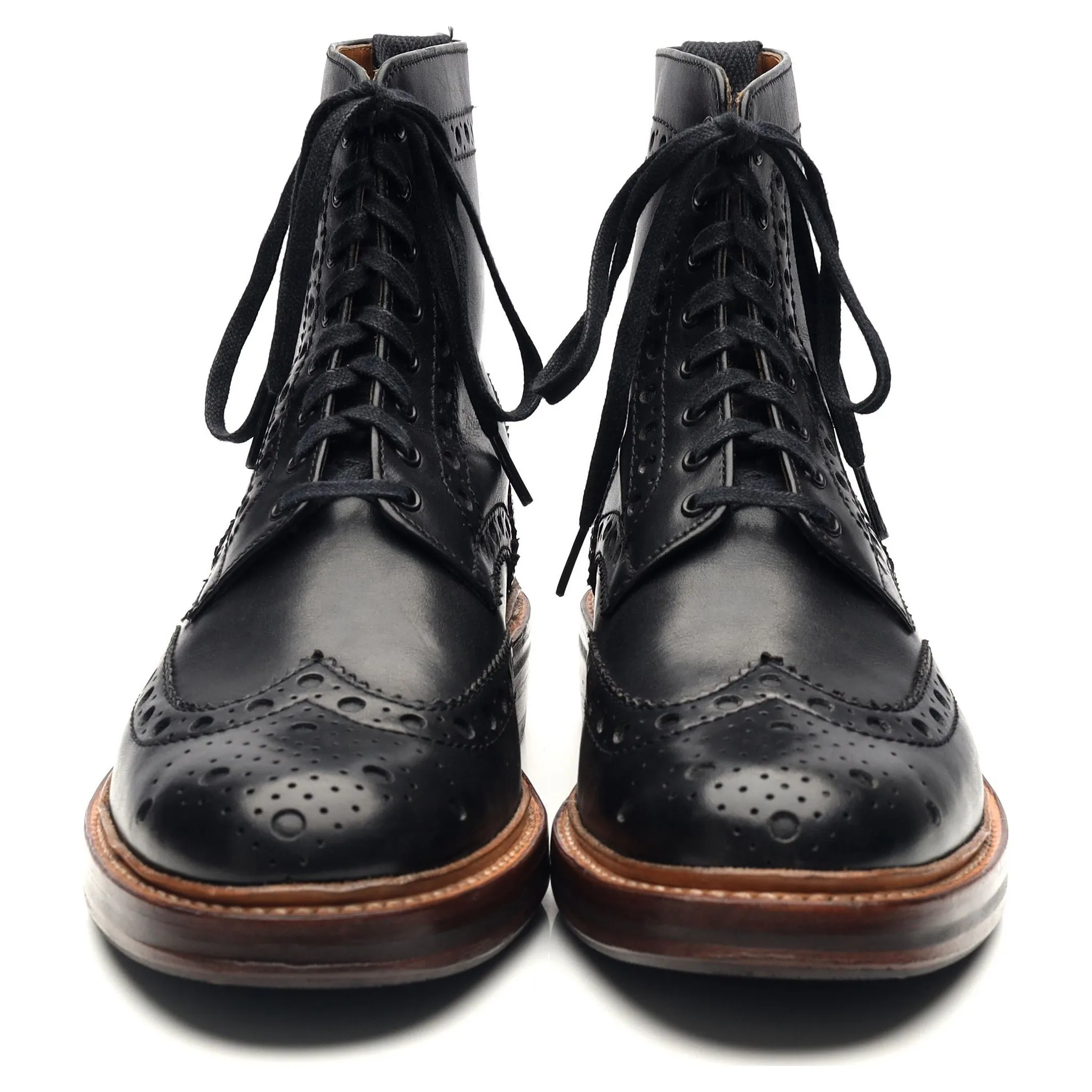 'Fred' Black Leather Brogue Boots UK 6 G