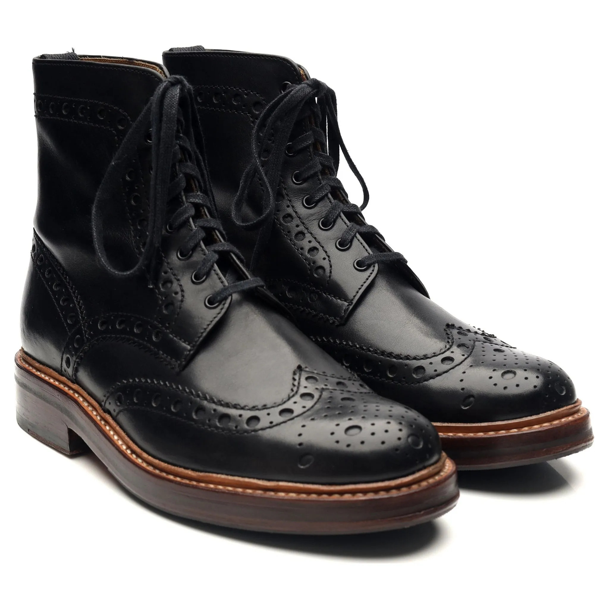 'Fred' Black Leather Brogue Boots UK 6 G