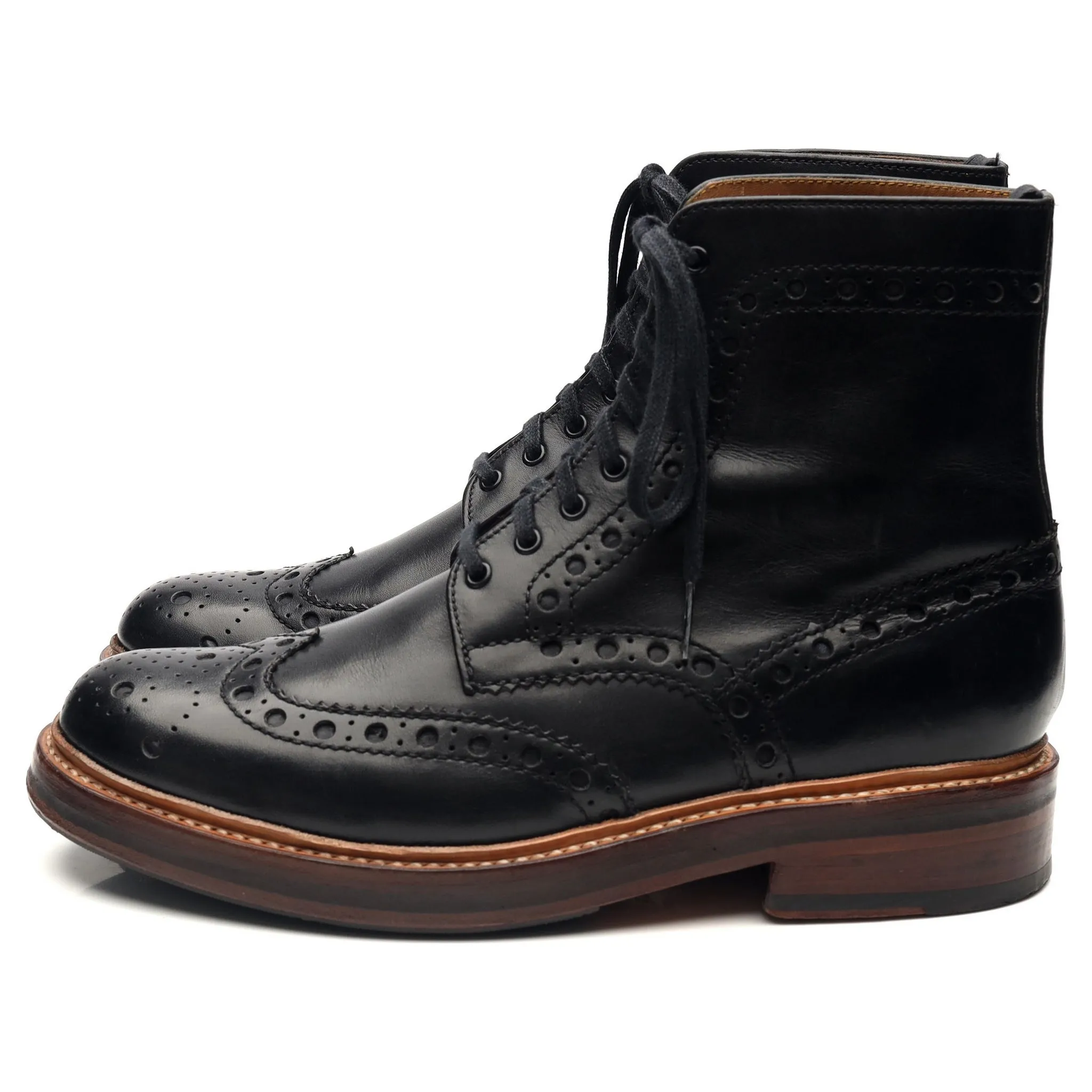 'Fred' Black Leather Brogue Boots UK 6 G