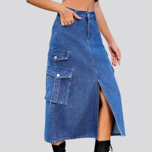 Front-slit long jeans
 for women