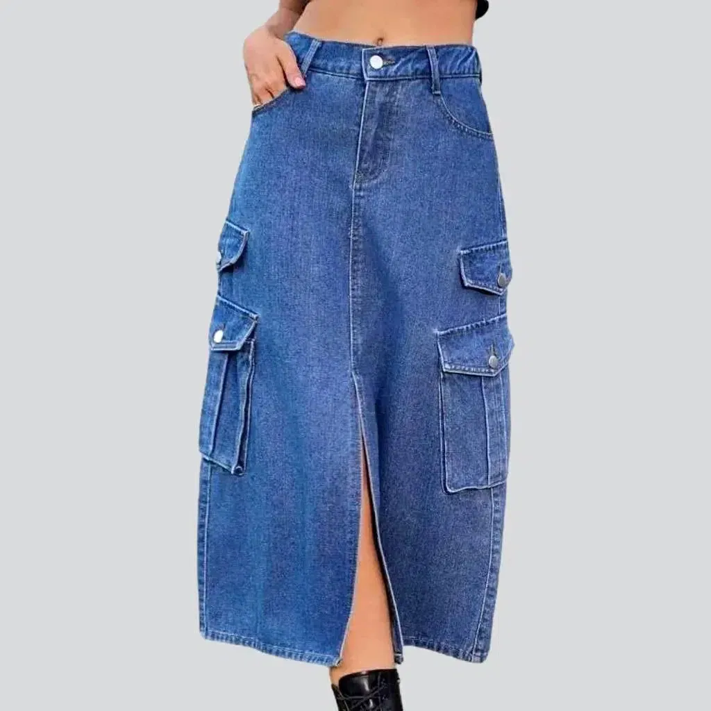 Front-slit long jeans
 for women