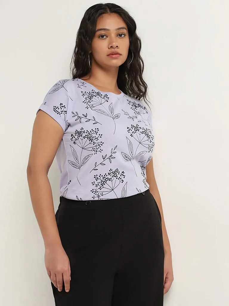 Gia Lilac Floral Printed Cotton T-Shirt