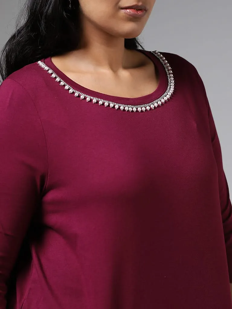 Gia Plum Embellished Neck T-Shirt