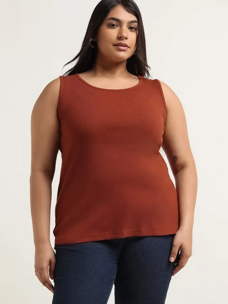 Gia Rust Cotton Blend Ribbed T-Shirt