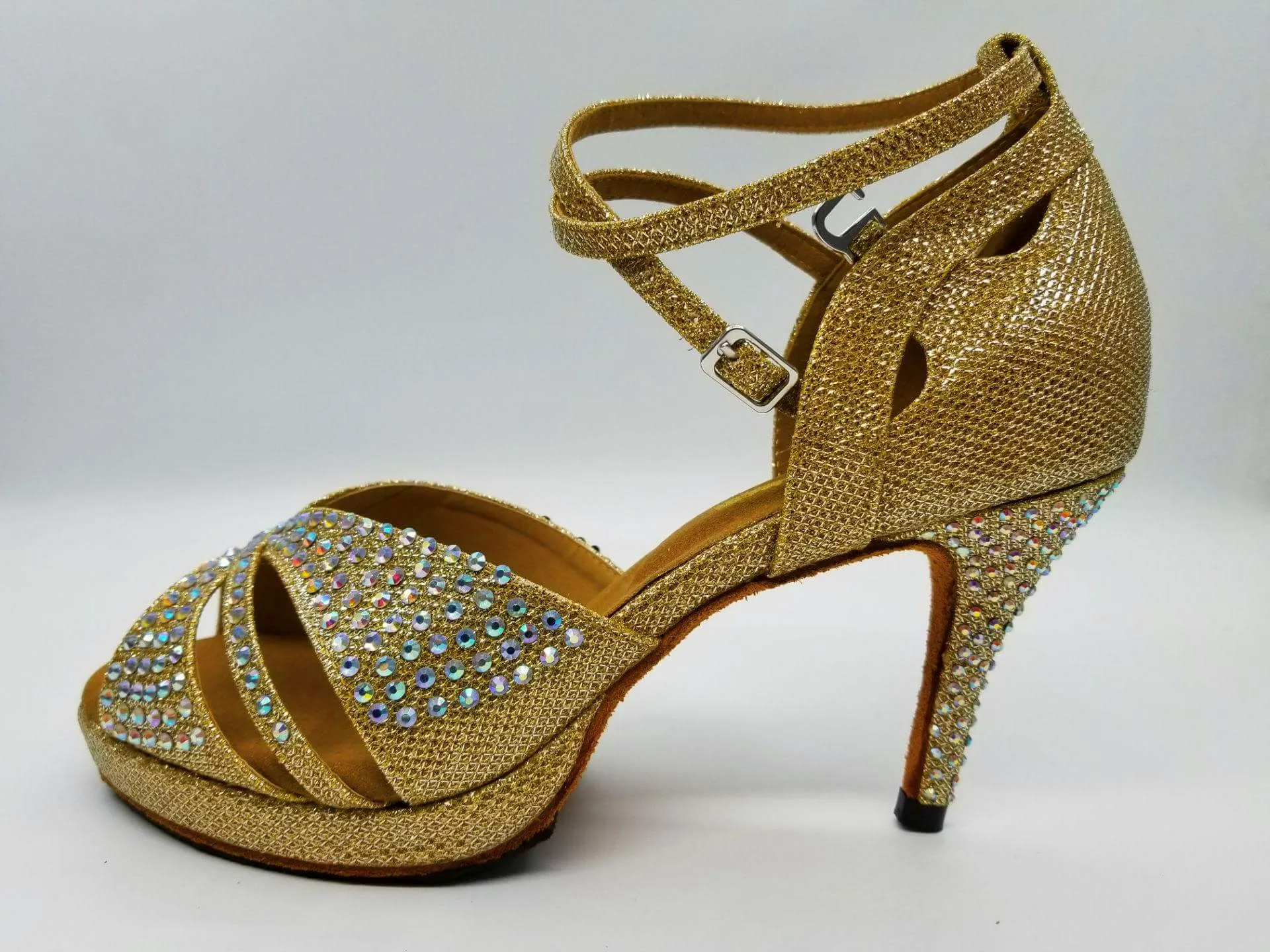 Gold Rhinestone Samba Platform Dance Shoes