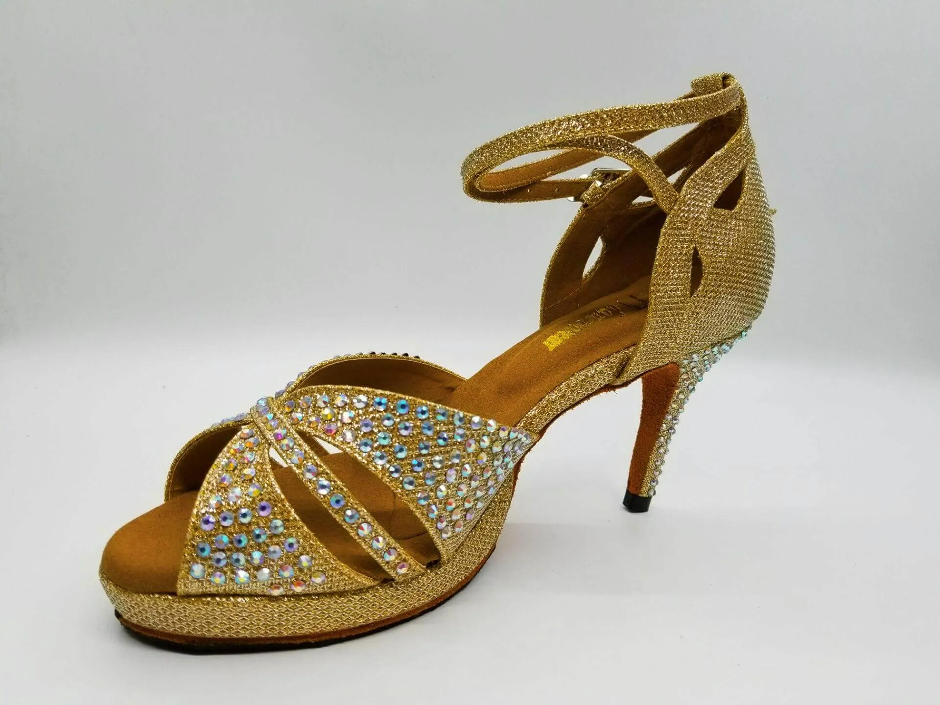 Gold Rhinestone Samba Platform Dance Shoes