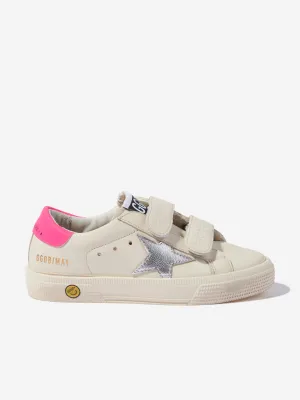 Golden Goose Girls May School Leather Trainers in Ivory