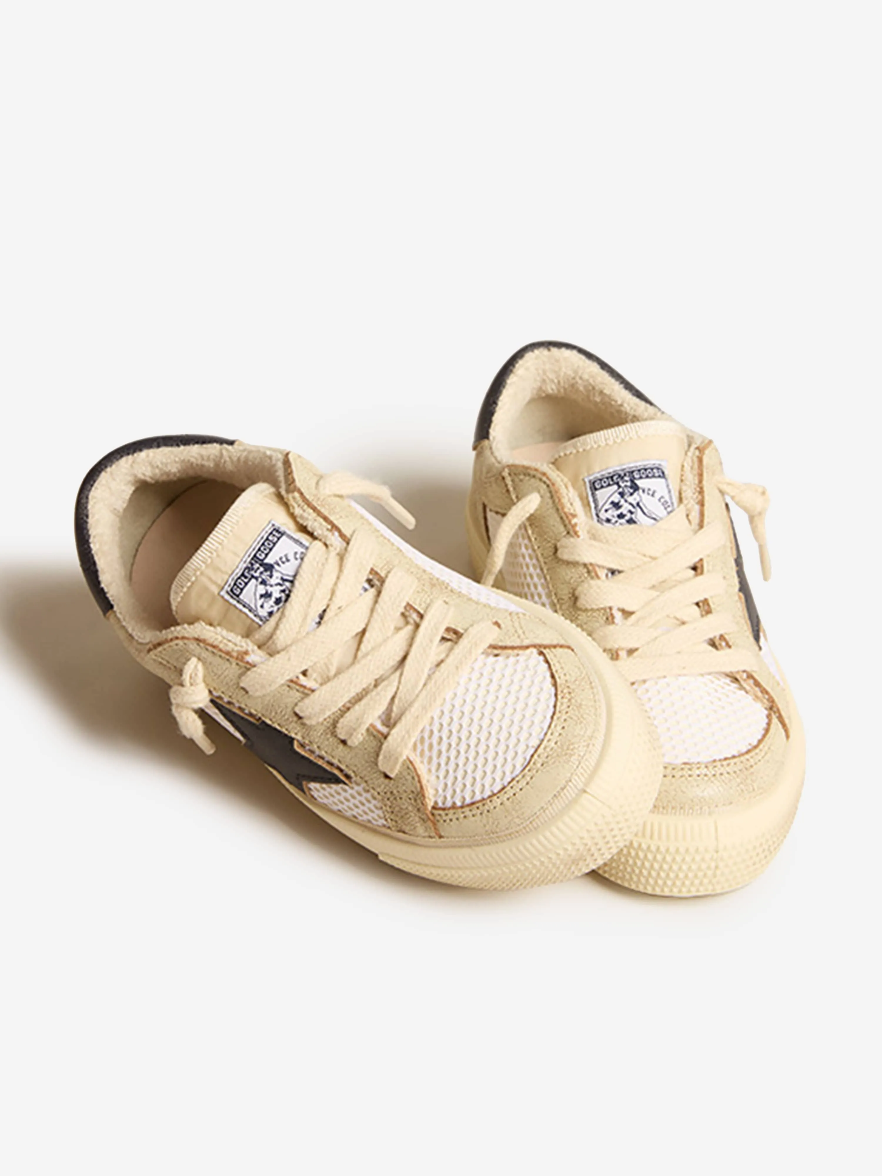 Golden Goose Kids May Net And Leather Trainers in White