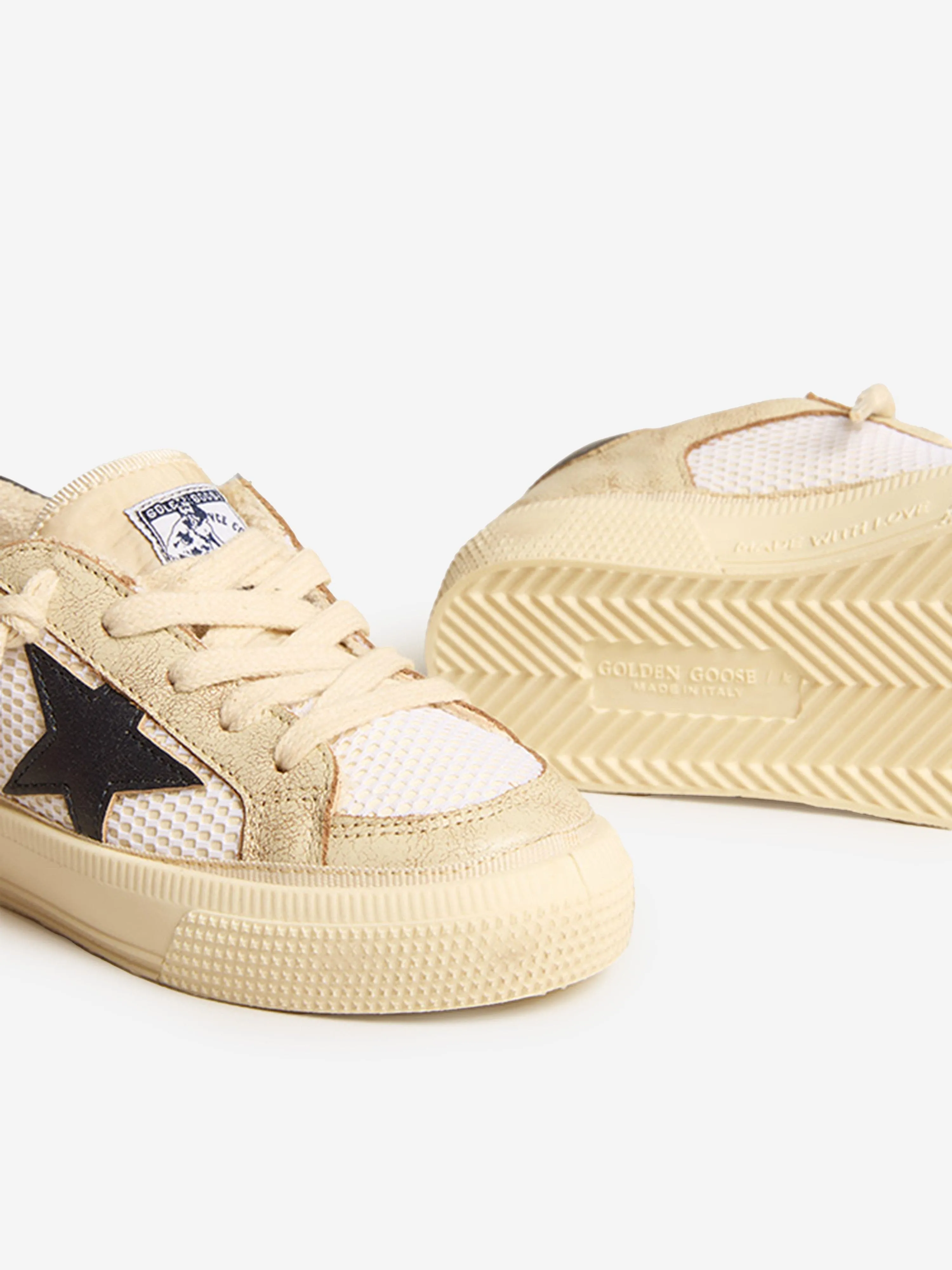 Golden Goose Kids May Net And Leather Trainers in White