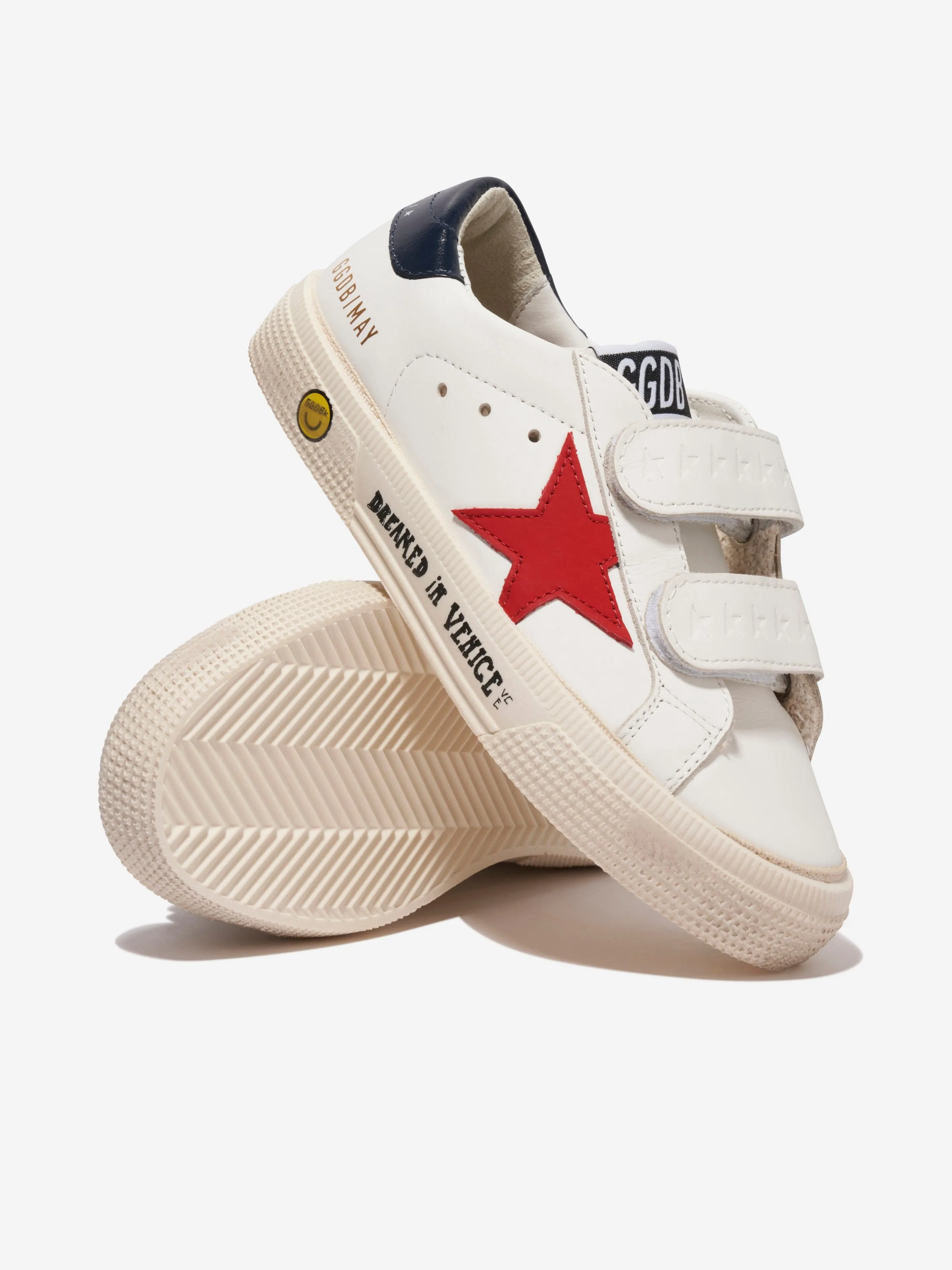 Golden Goose Kids May School Leather Shiny Star Trainers in White