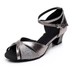 Grey Ballroom Cuban Heel Dance Shoes Latin Salsa Low Heels