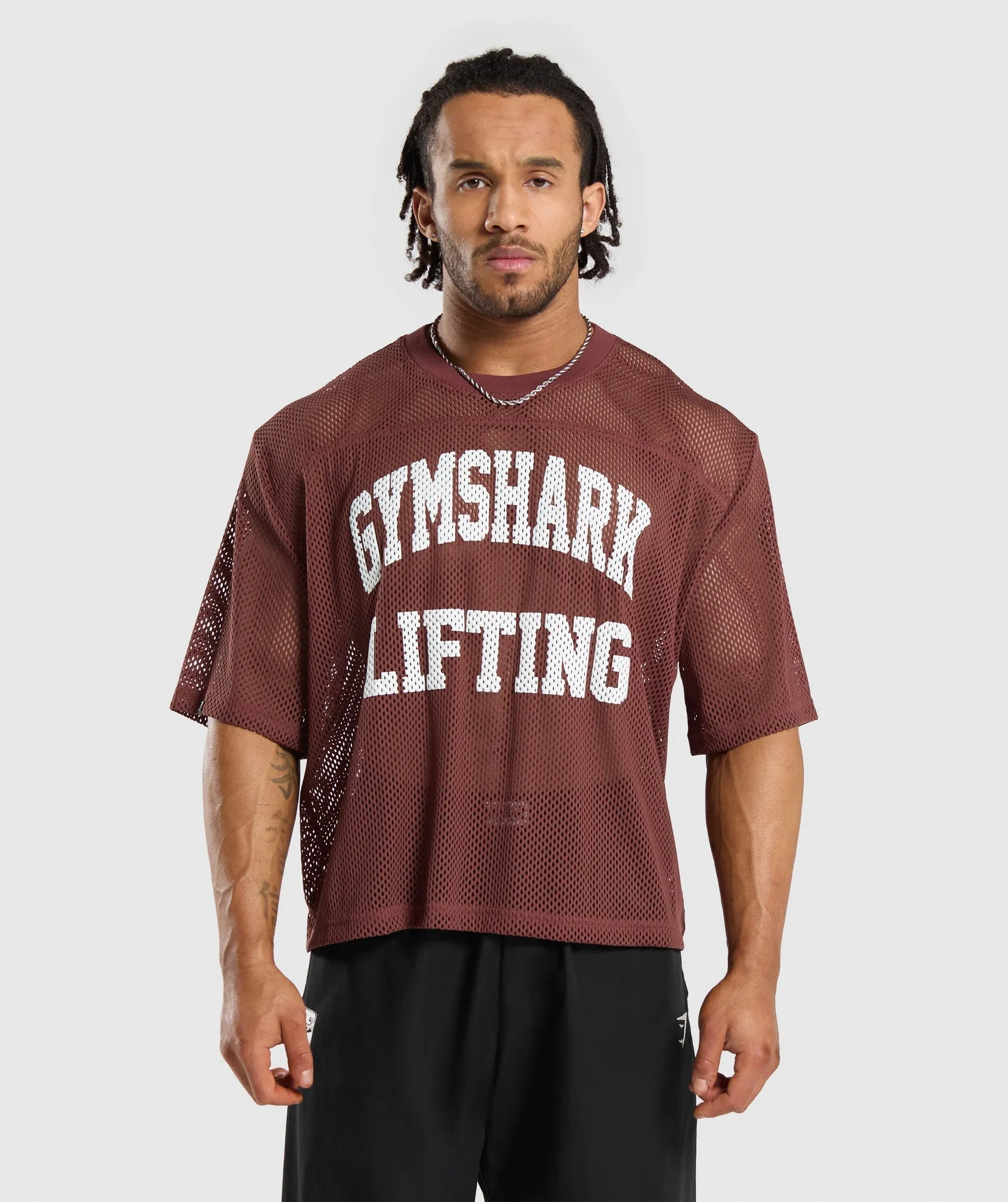 Gymshark Mesh Oversized T-Shirt - Burgundy Brown