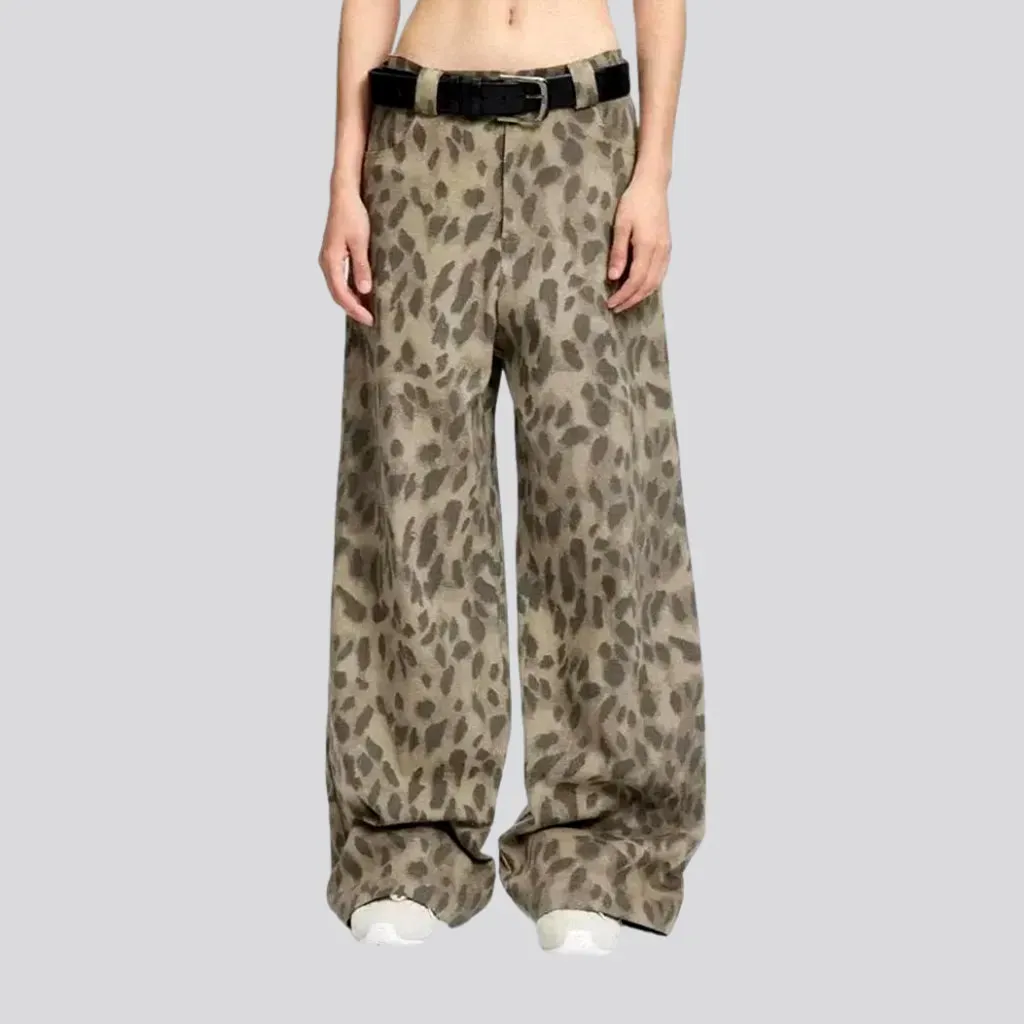 High rise animal print baggy jeans for women