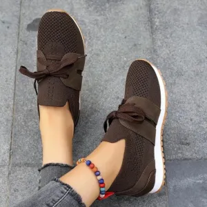 Hnzxzm  Brown Knit Breathable Sneakers Shoes Women New Soft Sole Platform Flats Woman Plus Size 43 Non Slip Casual Shoes