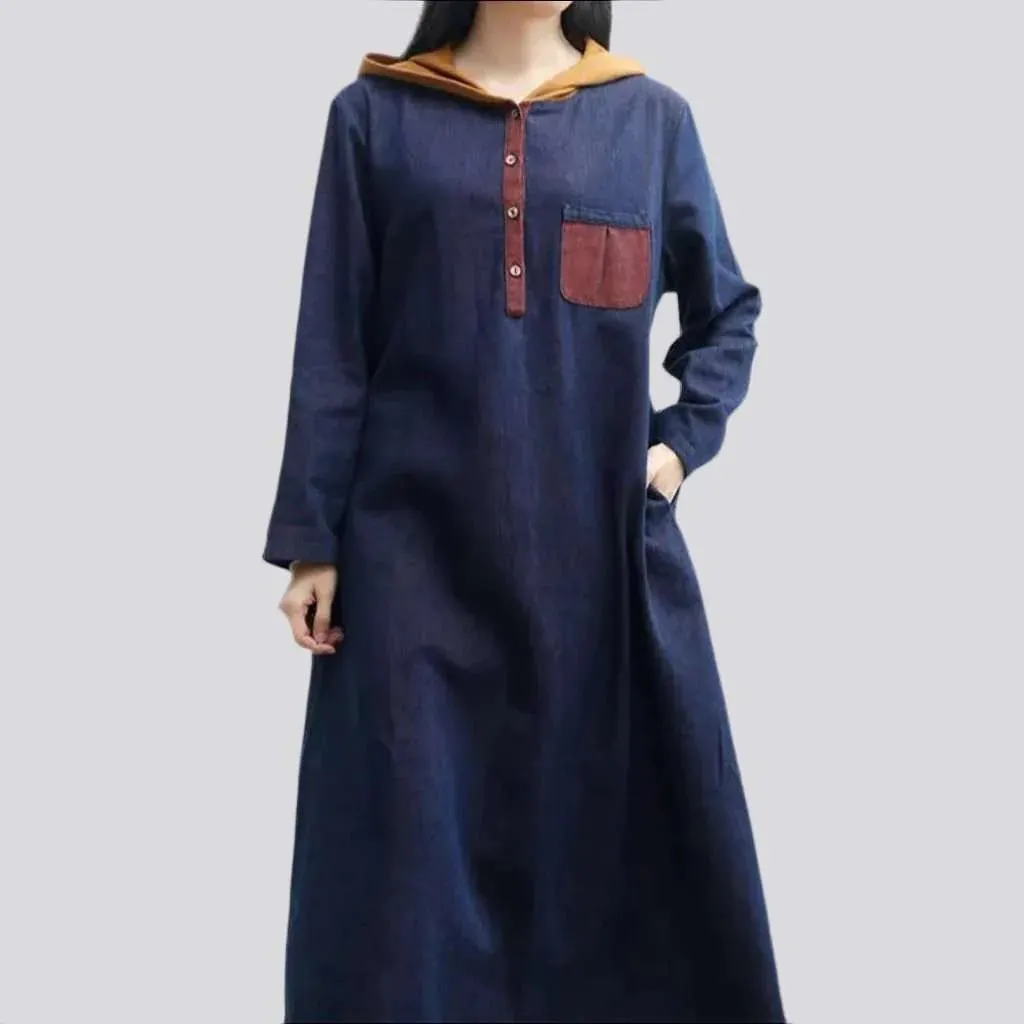 Hooded y2k denim dress