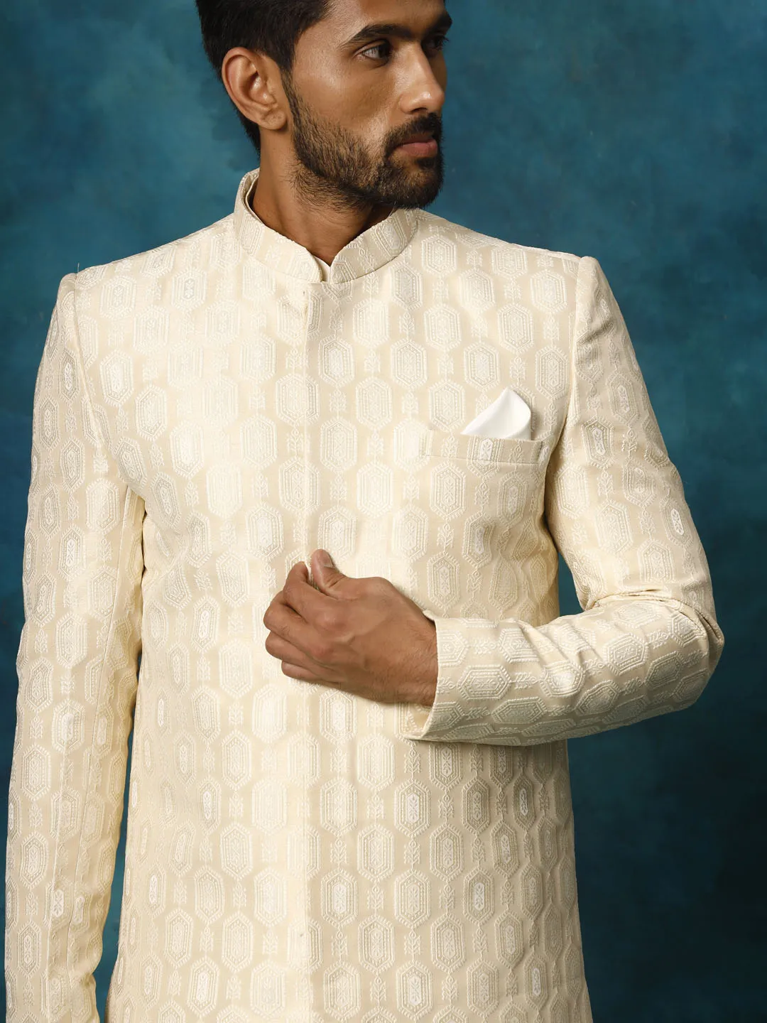 Jashvi Men's Beige Imported Jacquard Indo Only Top