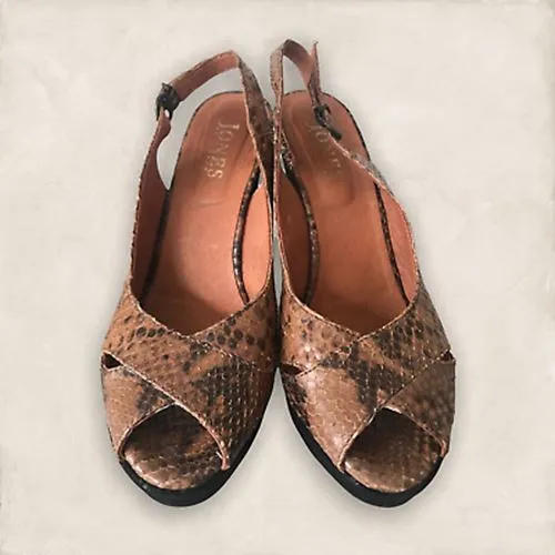 Jones Bootmaker Snake Print Leather Open Toe Slingback Shoes EU 38 UK 5