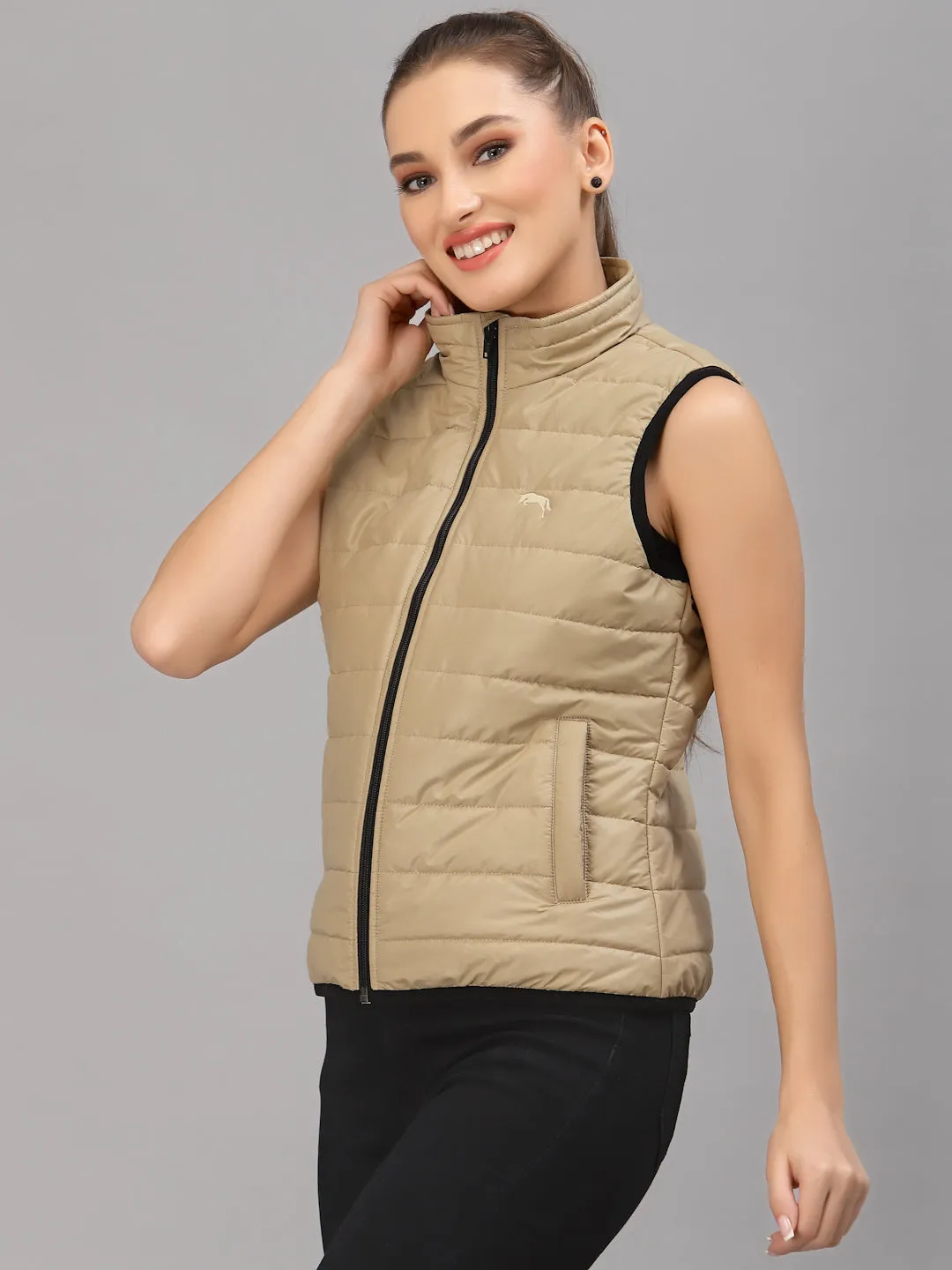 JUMP USA Women Beige Solid Active Wear Jacket