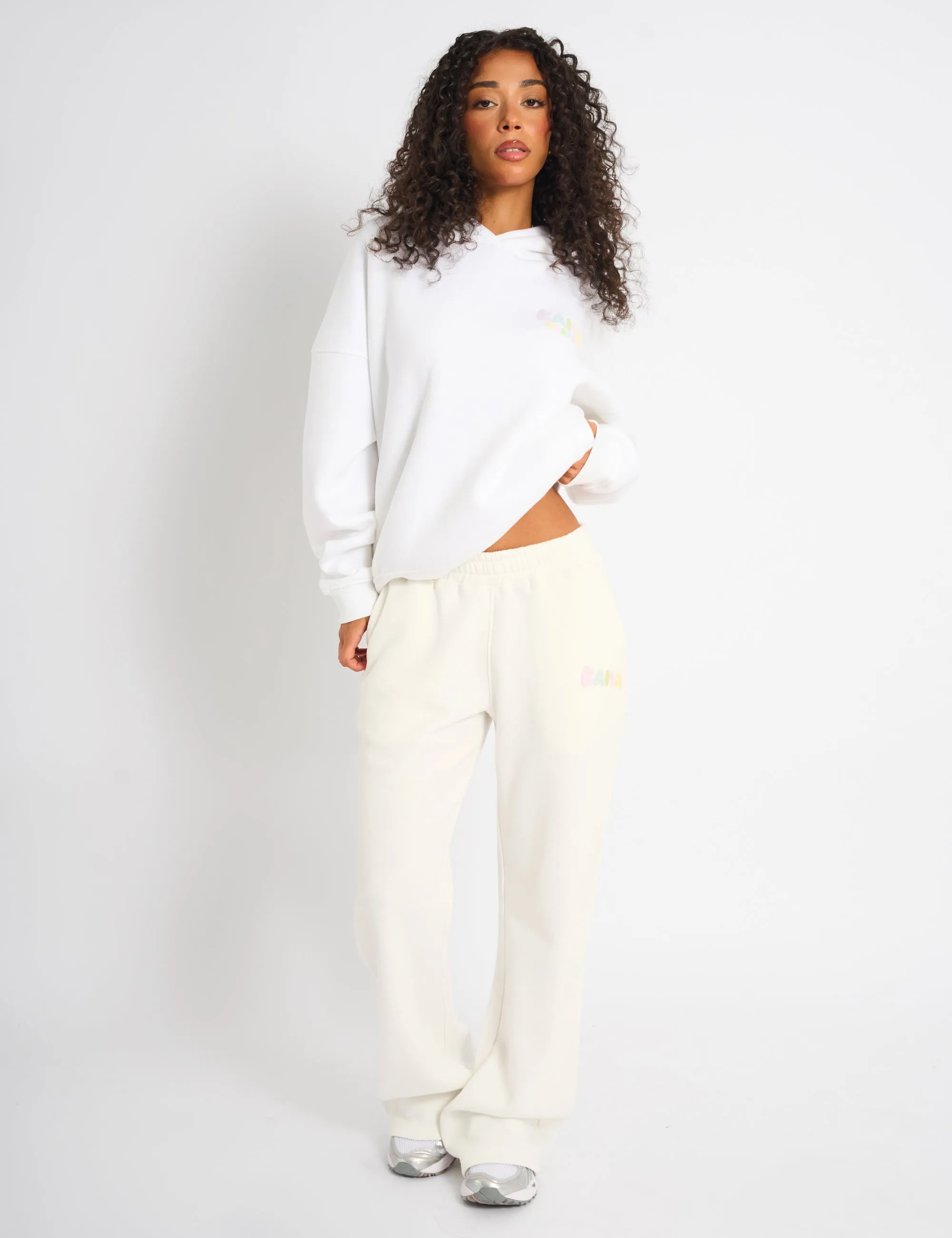 Kaiia Bubble Wide Leg Joggers Off White & Rainbow