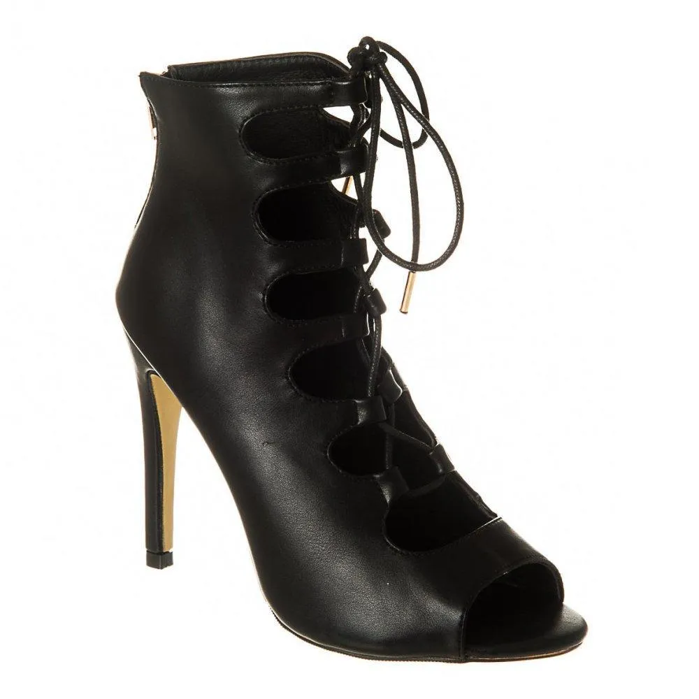 Kay Lace Up Open Toe Back Zip Fastening Shoe Boot