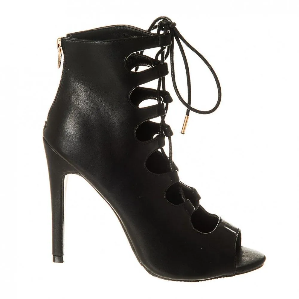 Kay Lace Up Open Toe Back Zip Fastening Shoe Boot