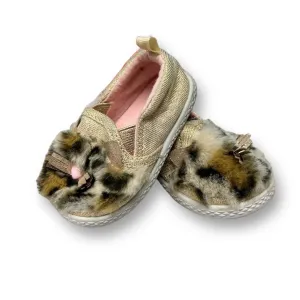 Leopard Print Baby Girl Size 3 Gold Faux Fur Kitty Shoes