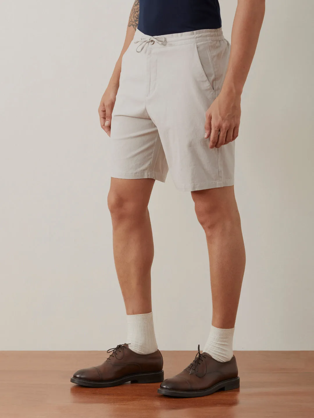 Light Grey Plain Athleisure Shorts