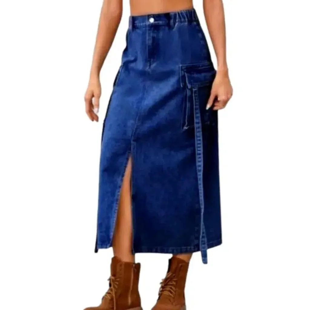 Long cargo denim skirt
 for ladies