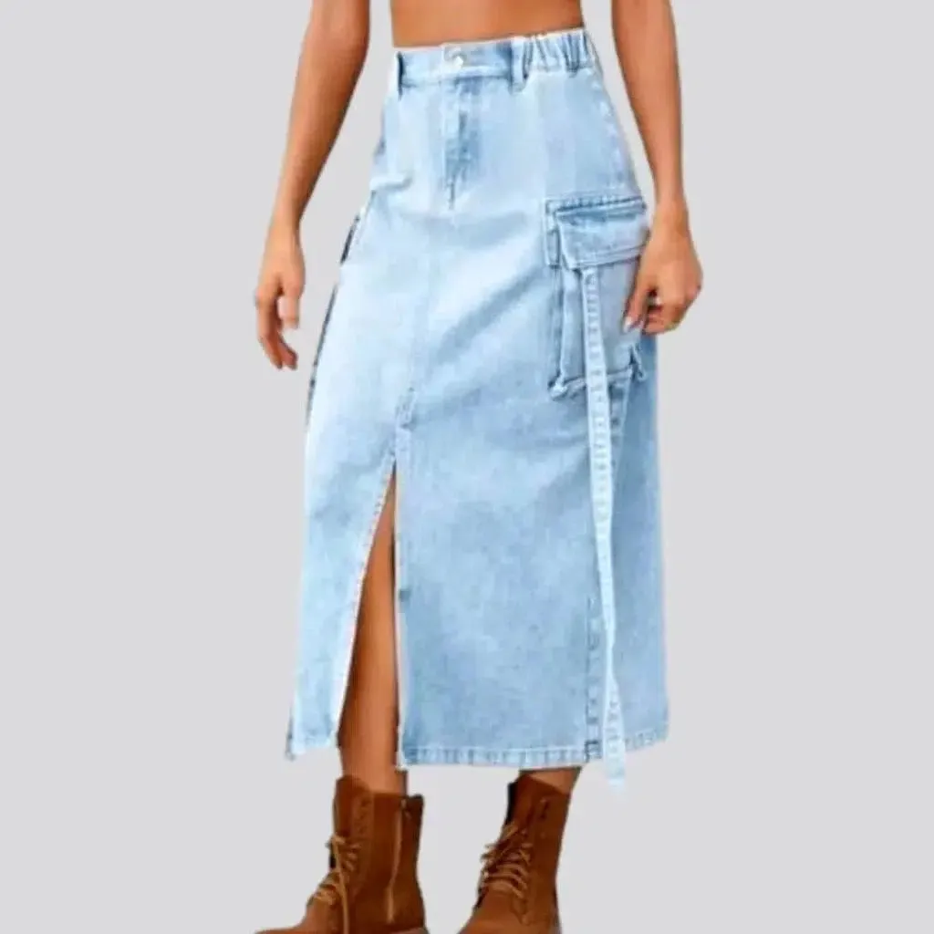 Long cargo denim skirt
 for ladies