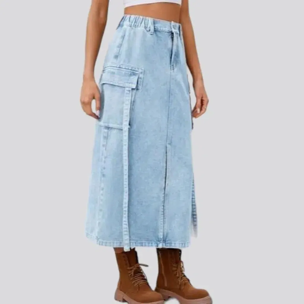 Long cargo denim skirt
 for ladies