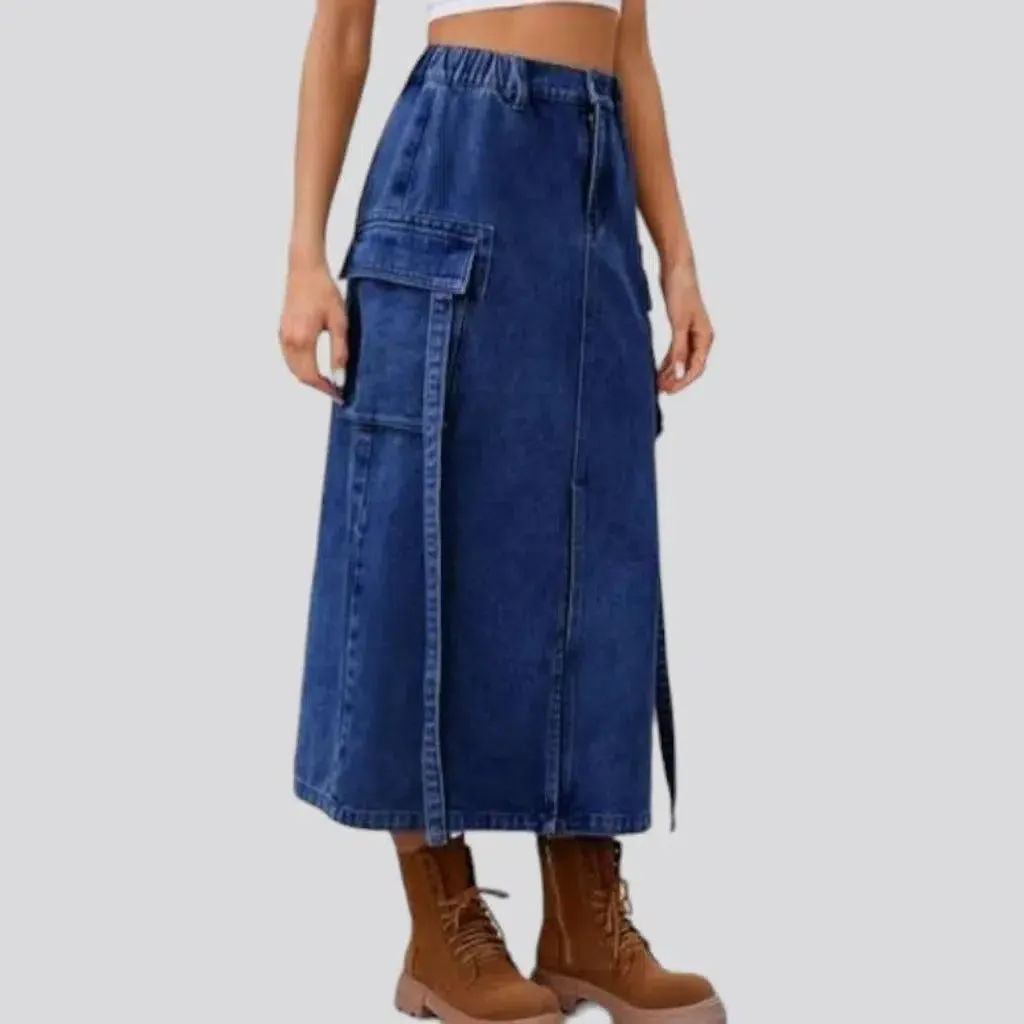 Long cargo denim skirt
 for ladies