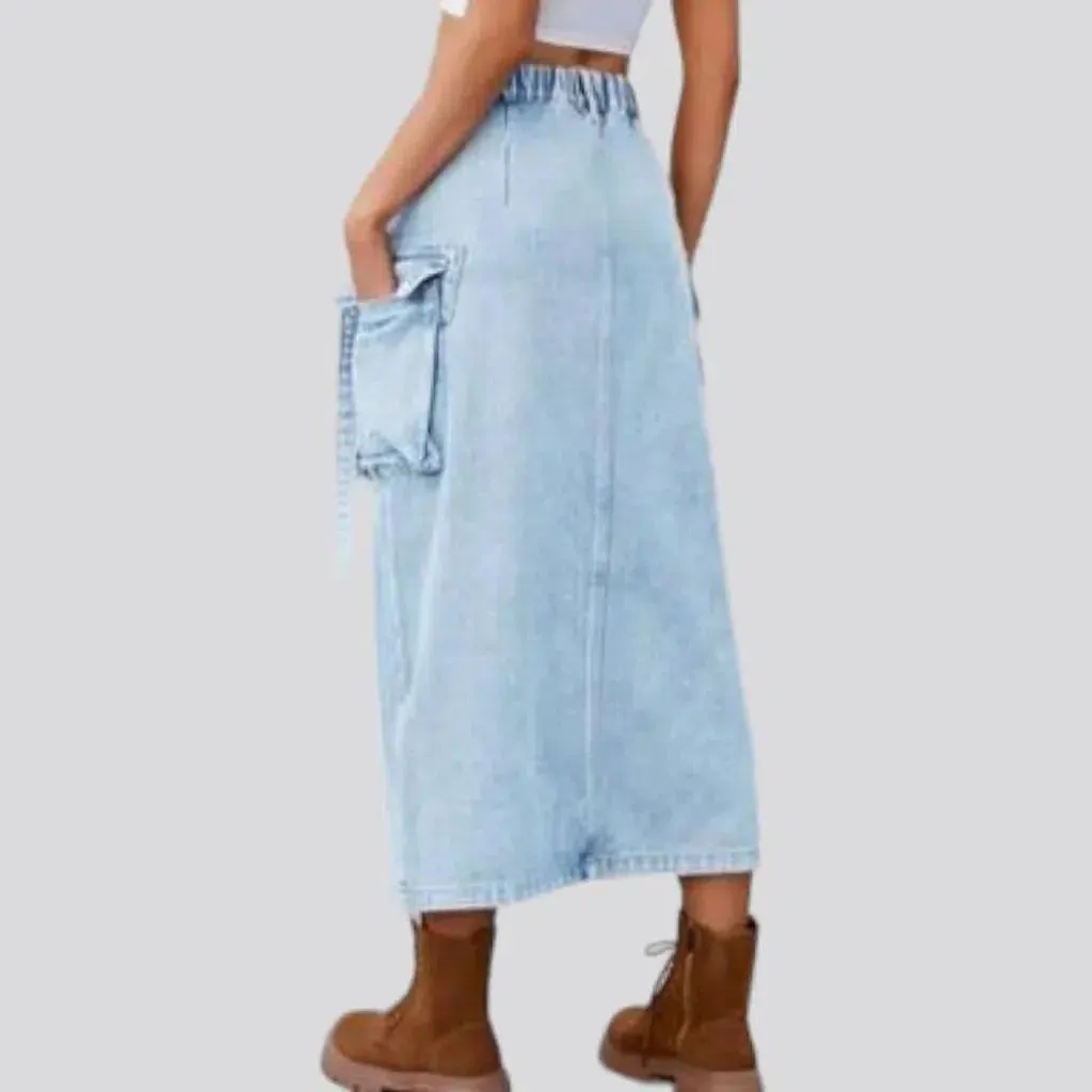 Long cargo denim skirt
 for ladies