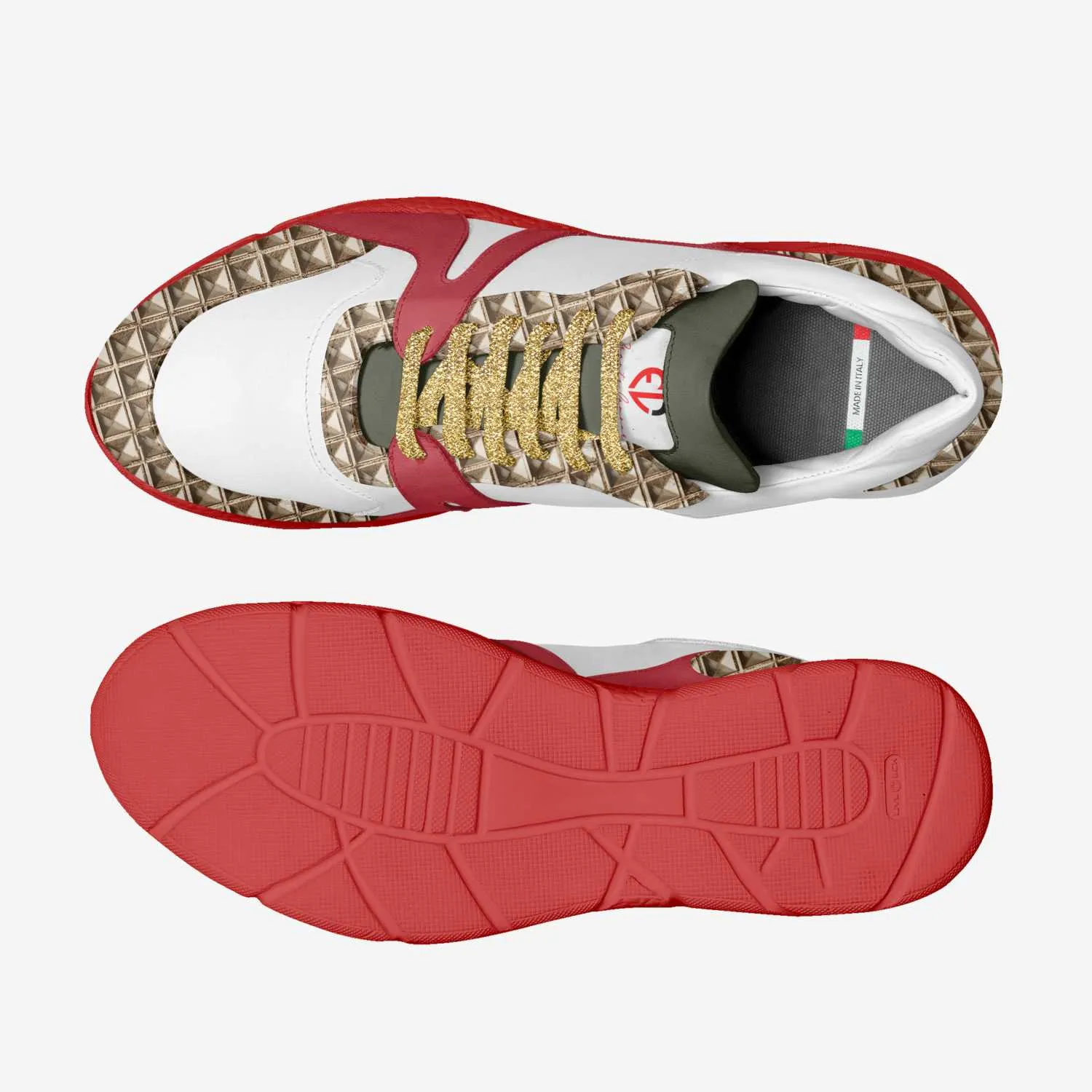 Love Kingdom By Frantz Lamour - Women's Low Top Genuine Leather Runner Sneacker - Black, White, Gold & Red