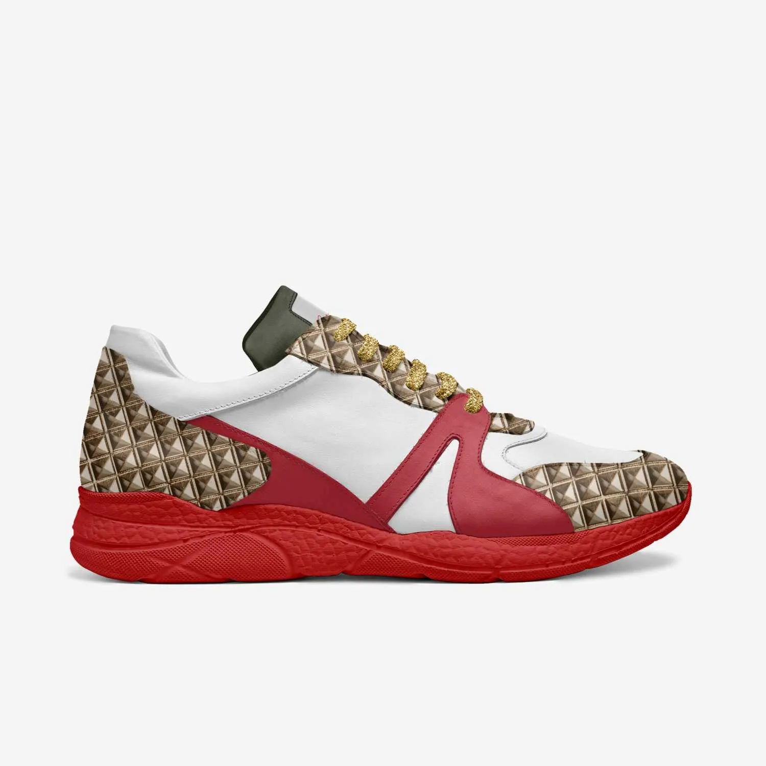 Love Kingdom By Frantz Lamour - Women's Low Top Genuine Leather Runner Sneacker - Black, White, Gold & Red