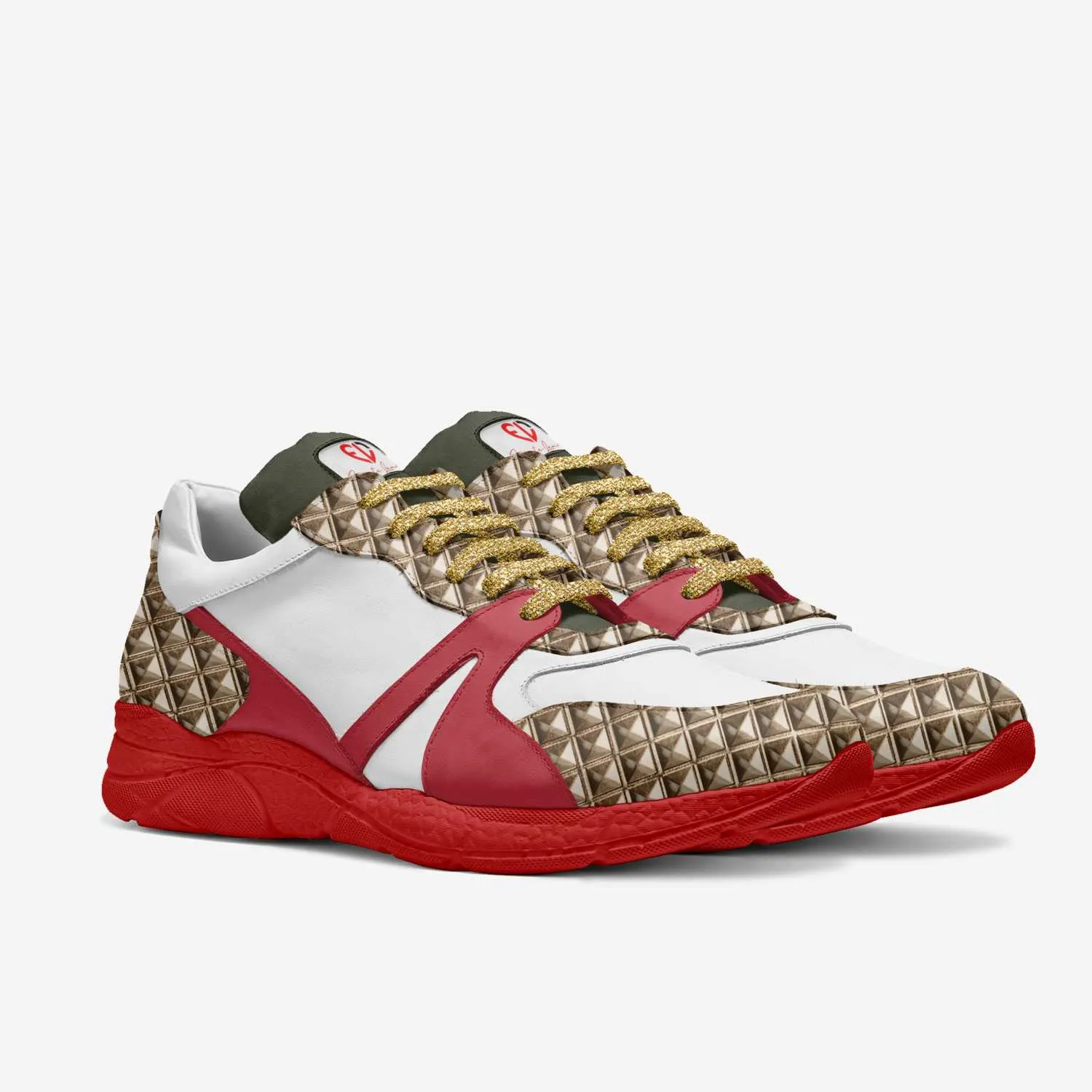 Love Kingdom By Frantz Lamour - Women's Low Top Genuine Leather Runner Sneacker - Black, White, Gold & Red