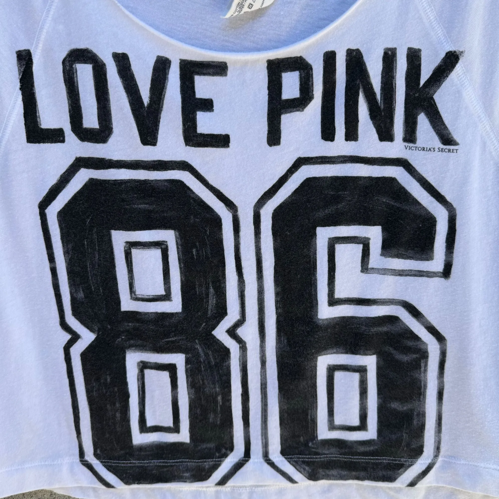 Love Pink Victorias Secret Women's White Cropped Football 86 Slouch Tee Shirt S