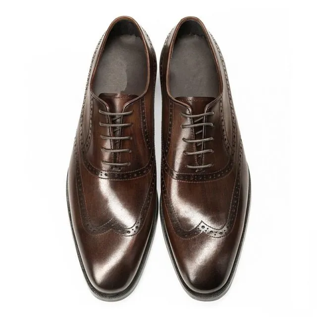 LuxeExo Cow Leather Brogue Lace-Up Dress Shoes