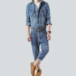 Medium wash men's jeans jumpsuit