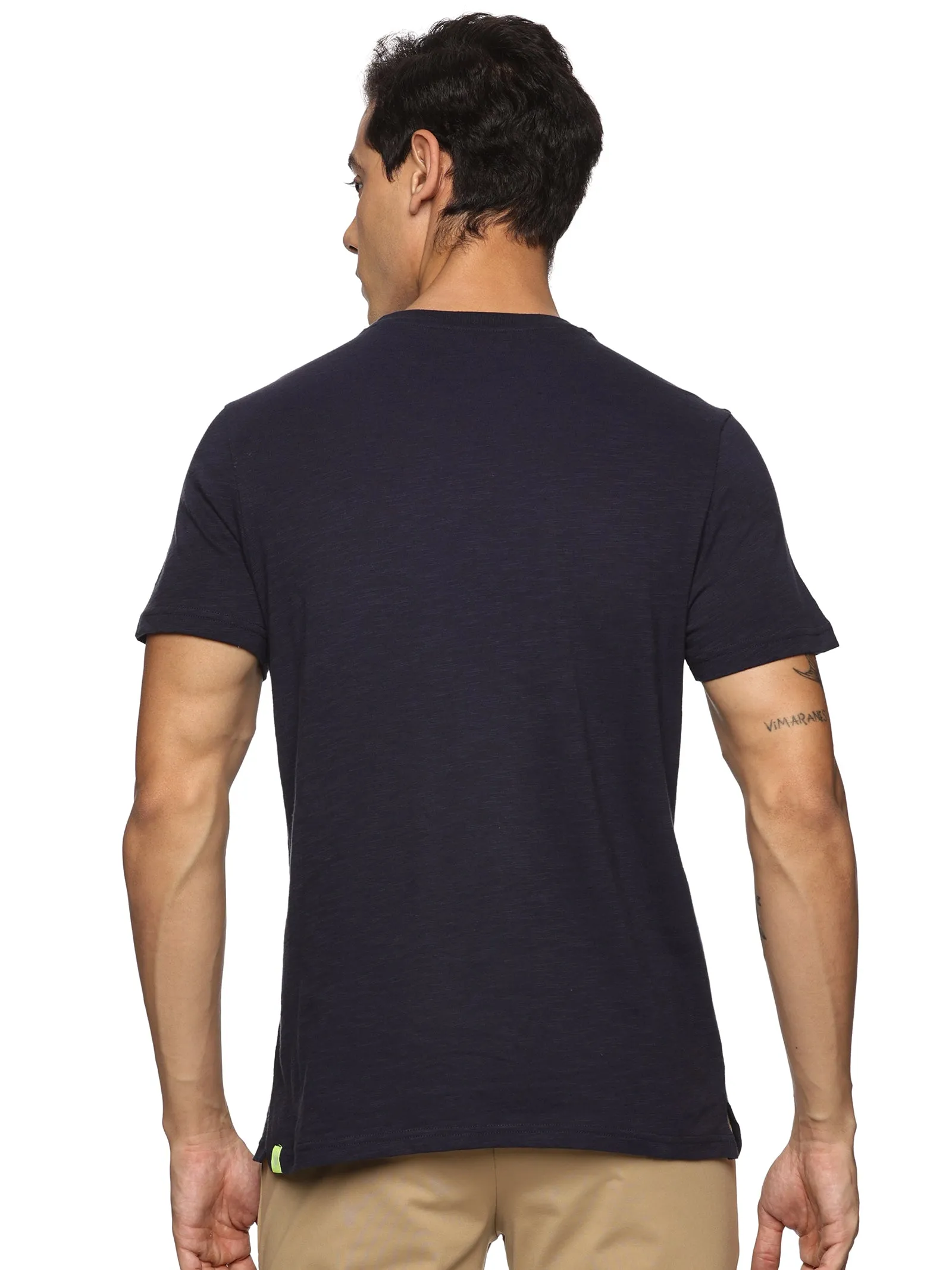 Men Round neck organic cotton T shirt(Navy)