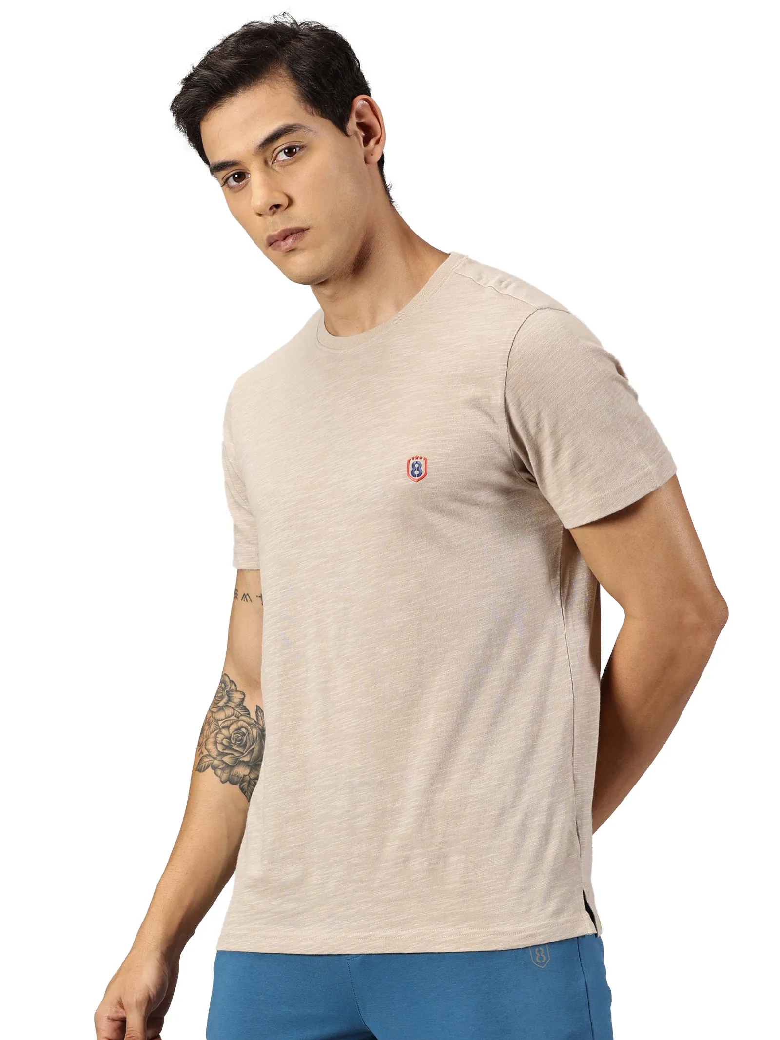 Men Round neck organic cotton T shirt(Navy)