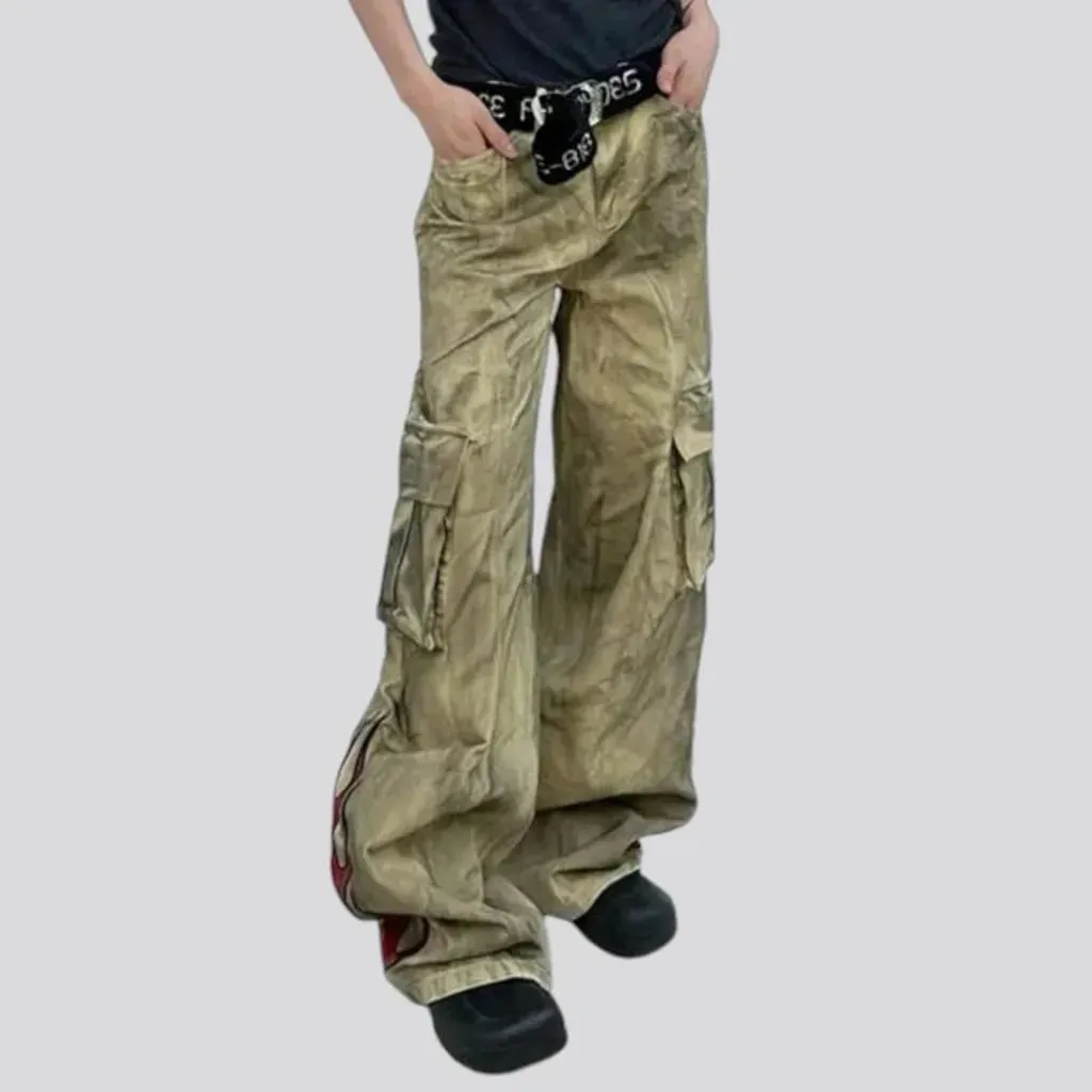 Mid-rise baggy vintage flame-print men's jeans