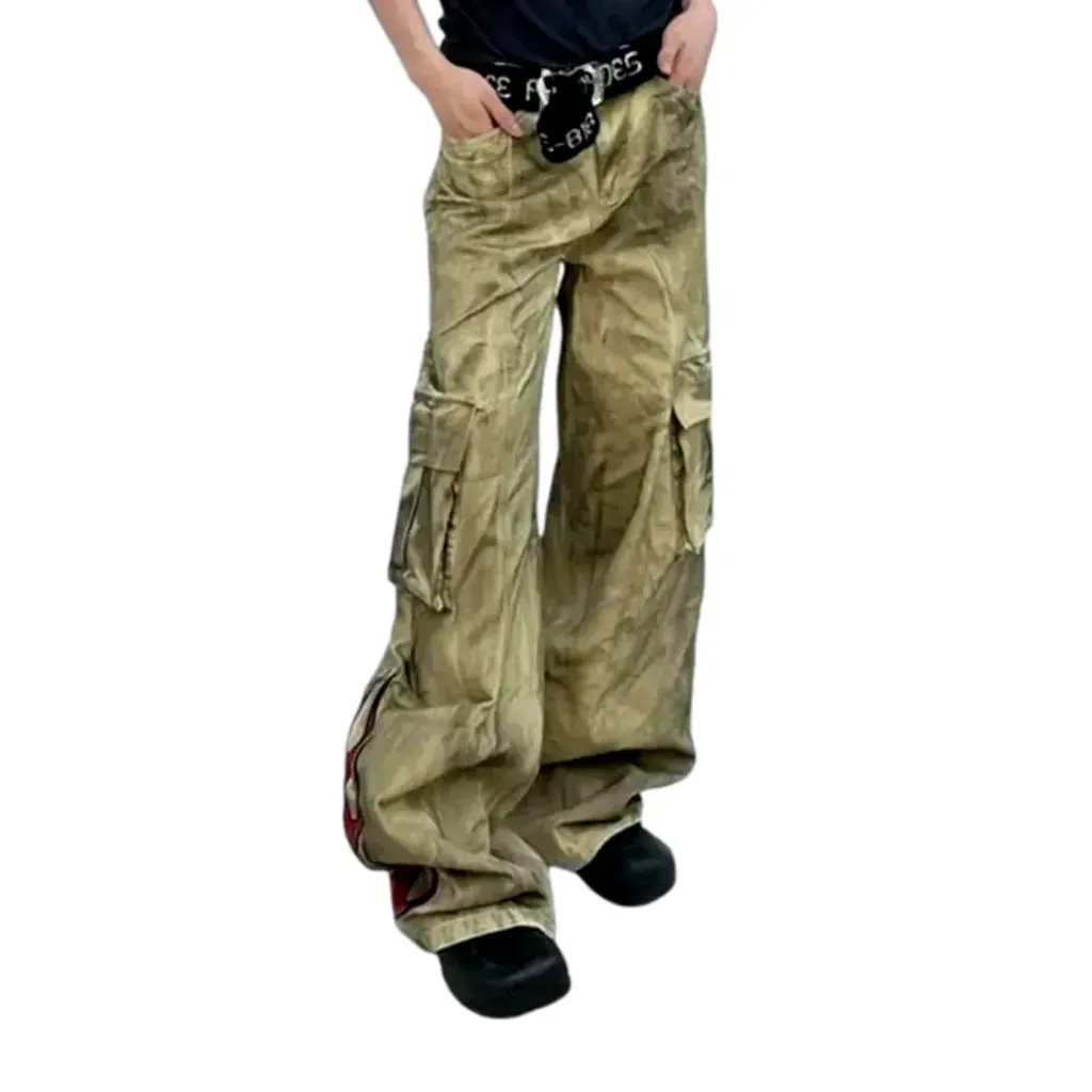 Mid-rise baggy vintage flame-print men's jeans