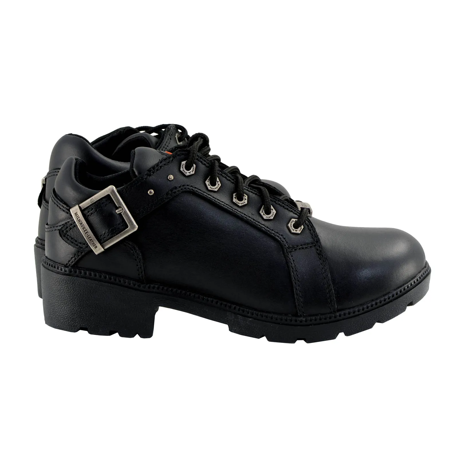 Milwaukee Leather MBL9311 | Women's Black Leather Lace-Up Motorcycle Riding Shoes with Anti-Slip Outsole