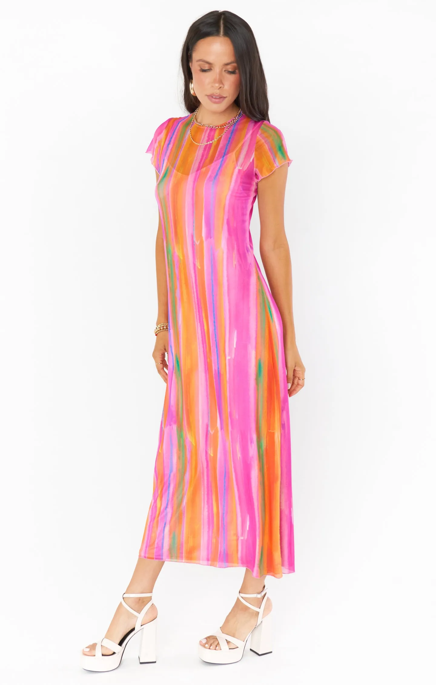 Molly Midi Dress ~ Sunrise Stripe Mesh