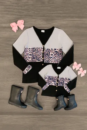 Mom & Me - Black & Pink Leopard Cardigan