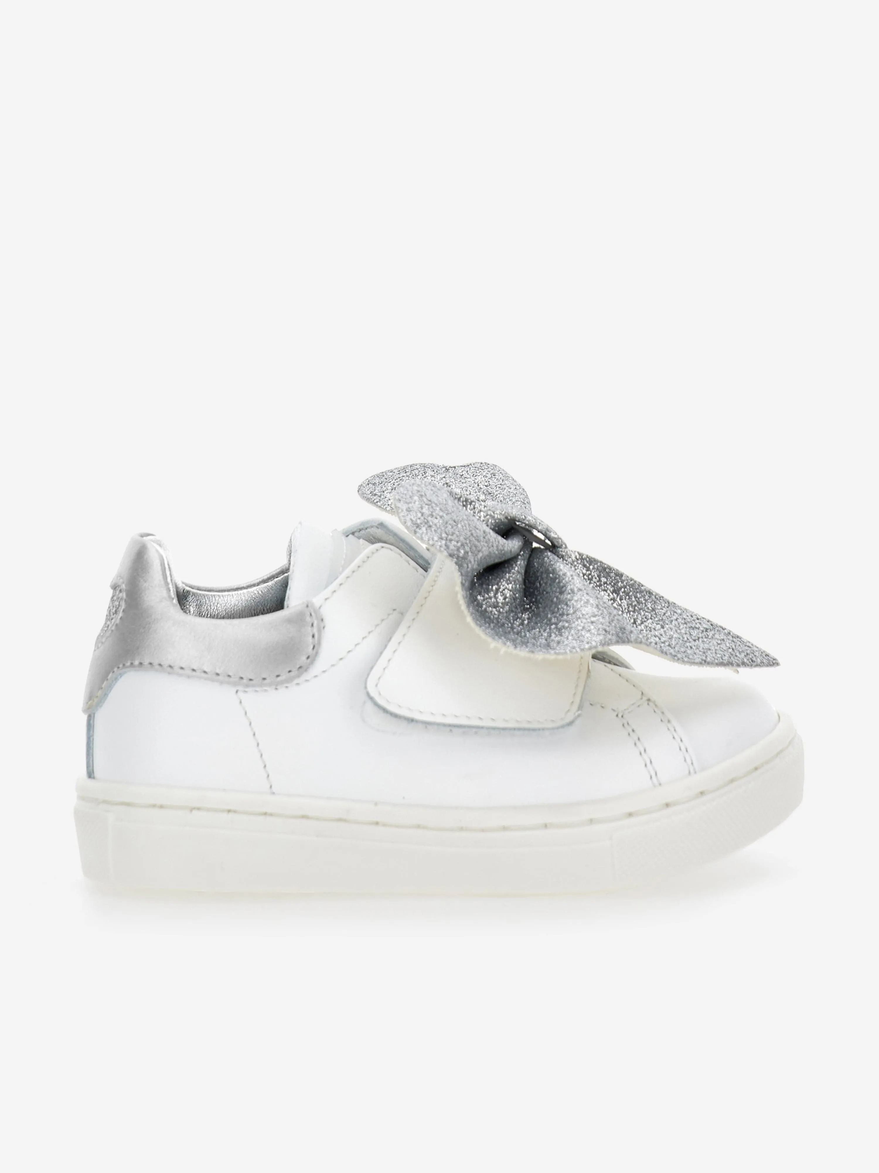 Monnalisa Girls Leather Bow Trainers in Ivory