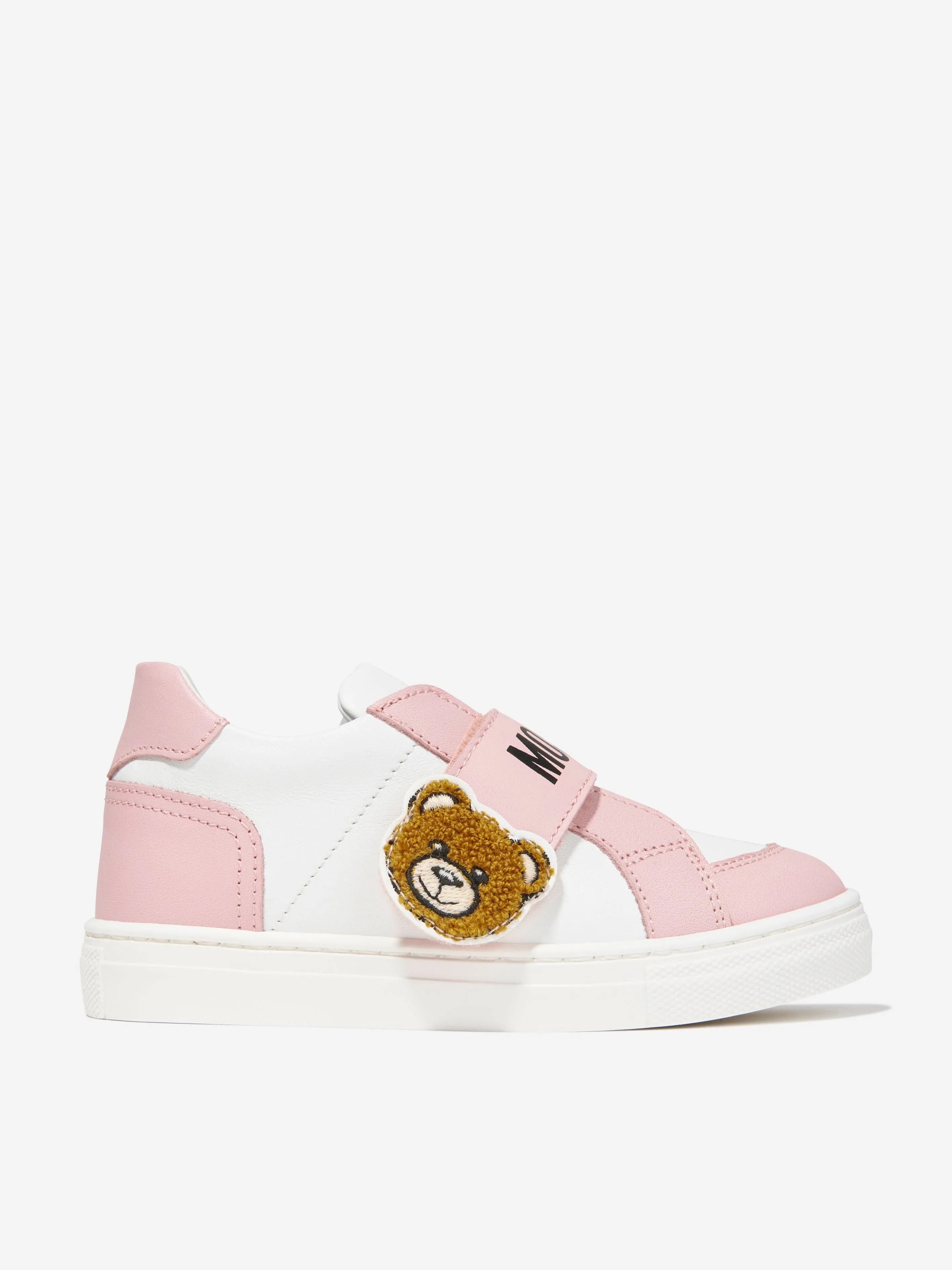 Moschino Girls Leather Teddy Patch Velcro Strap Trainers