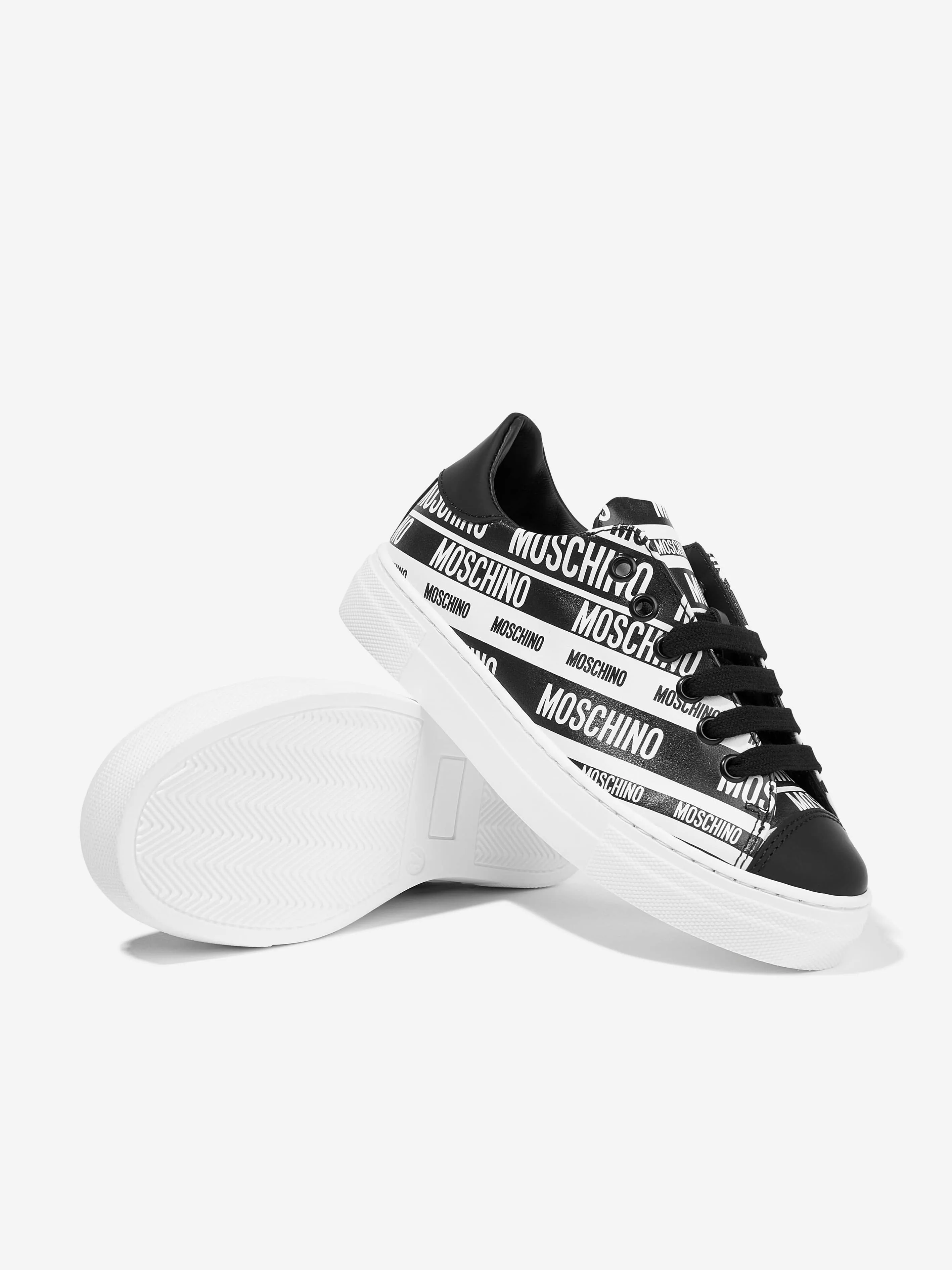 Moschino Kids Leather Logo Trainers in Black